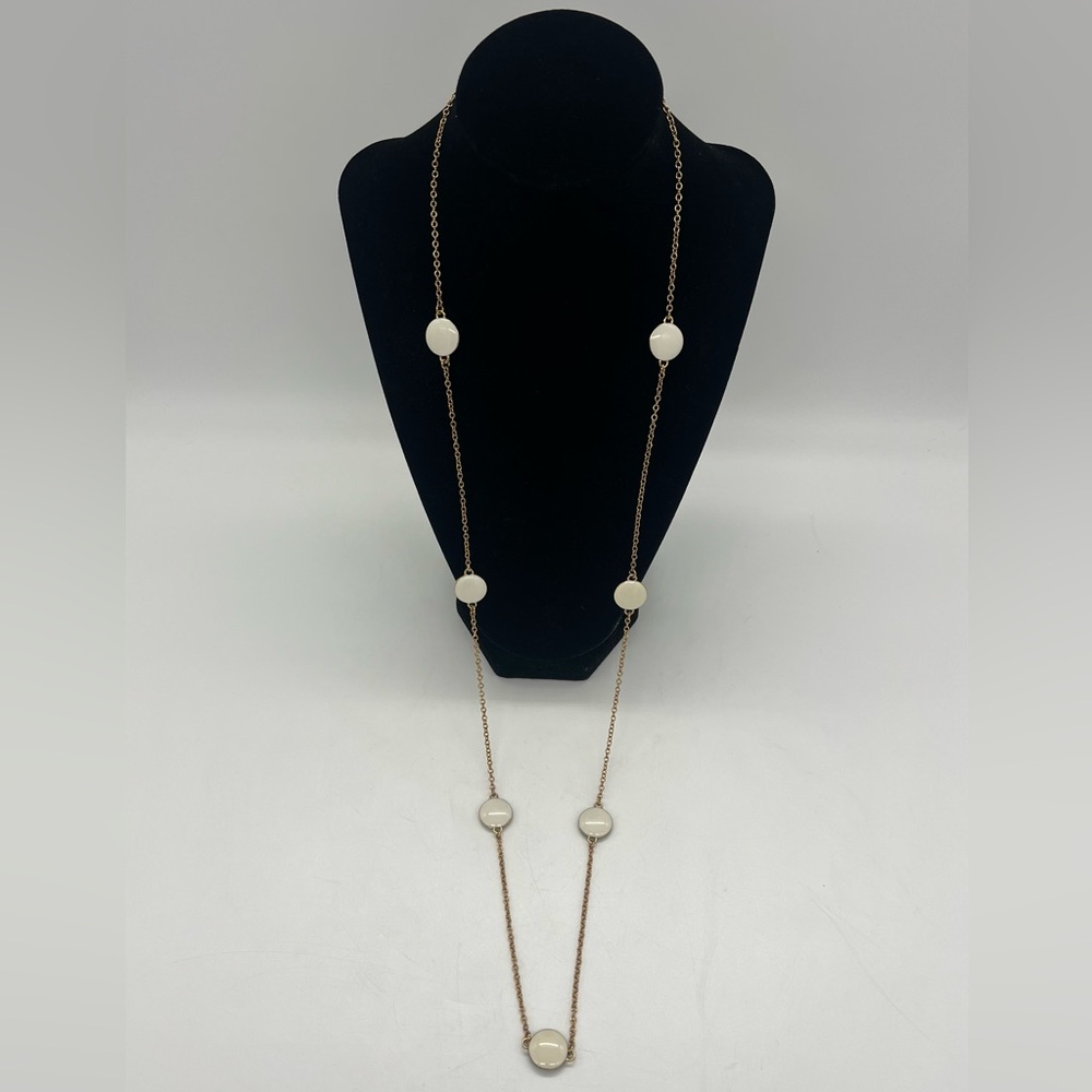 Kate Spade Spectator Necklace Gold Black White Enamel Long Statement